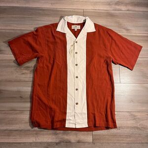 Island Shores Orange Buttonup Polo‎ Shirt Men Medium Bin I-13